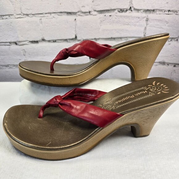 VINTAGE HUSH PUPPIES RED THONG PLATFORM SANDALS, WOMENS SIZE 10 EUC - Picture 6 of 10
